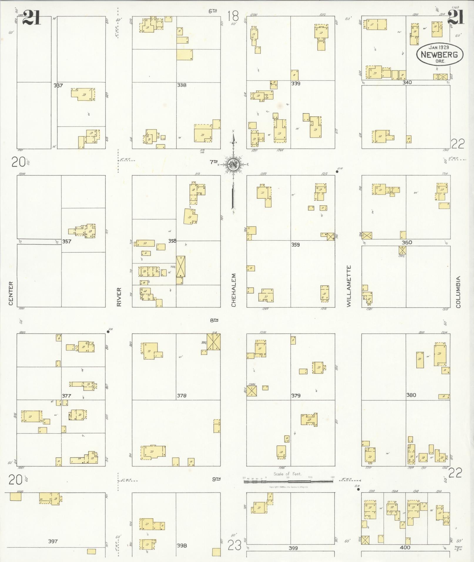 Sanborn Fire Insurance Map from Newberg, Yamhill County, Oregon (1929), Sheet #0021 - Complete Map Set gallery image, historic Sanborn map, vintage wall art, Oregon Oregon
