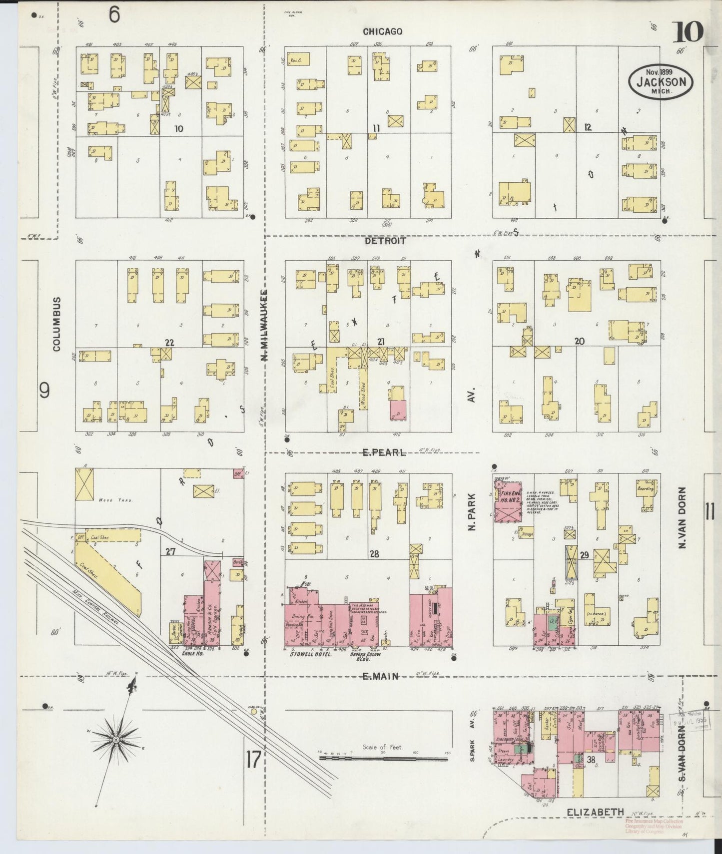 Sanborn Fire Insurance Map from Jackson, Jackson County, Michigan (1899), Sheet #0010 - Complete Map Set gallery image, historic Sanborn map, vintage wall art, Michigan Michigan