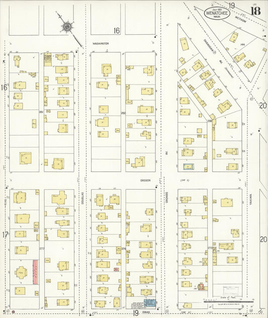Sanborn Fire Insurance Map from Wenatchee, Chelan County, Washington (1921), Sheet #0018 - Historic Sanborn Fire Insurance Map Print, vintage old map wall art, antique decor, genealogy gift, Washington Washington map