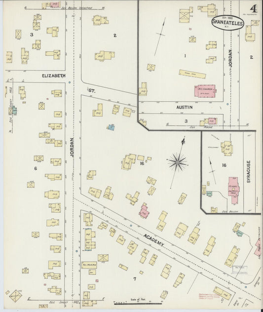 Sanborn Fire Insurance Map from Skaneateles, Onondaga County, New York (1890), Sheet #0004 - Historic Sanborn Fire Insurance Map Print, vintage old map wall art, antique decor, genealogy gift, New York New York map