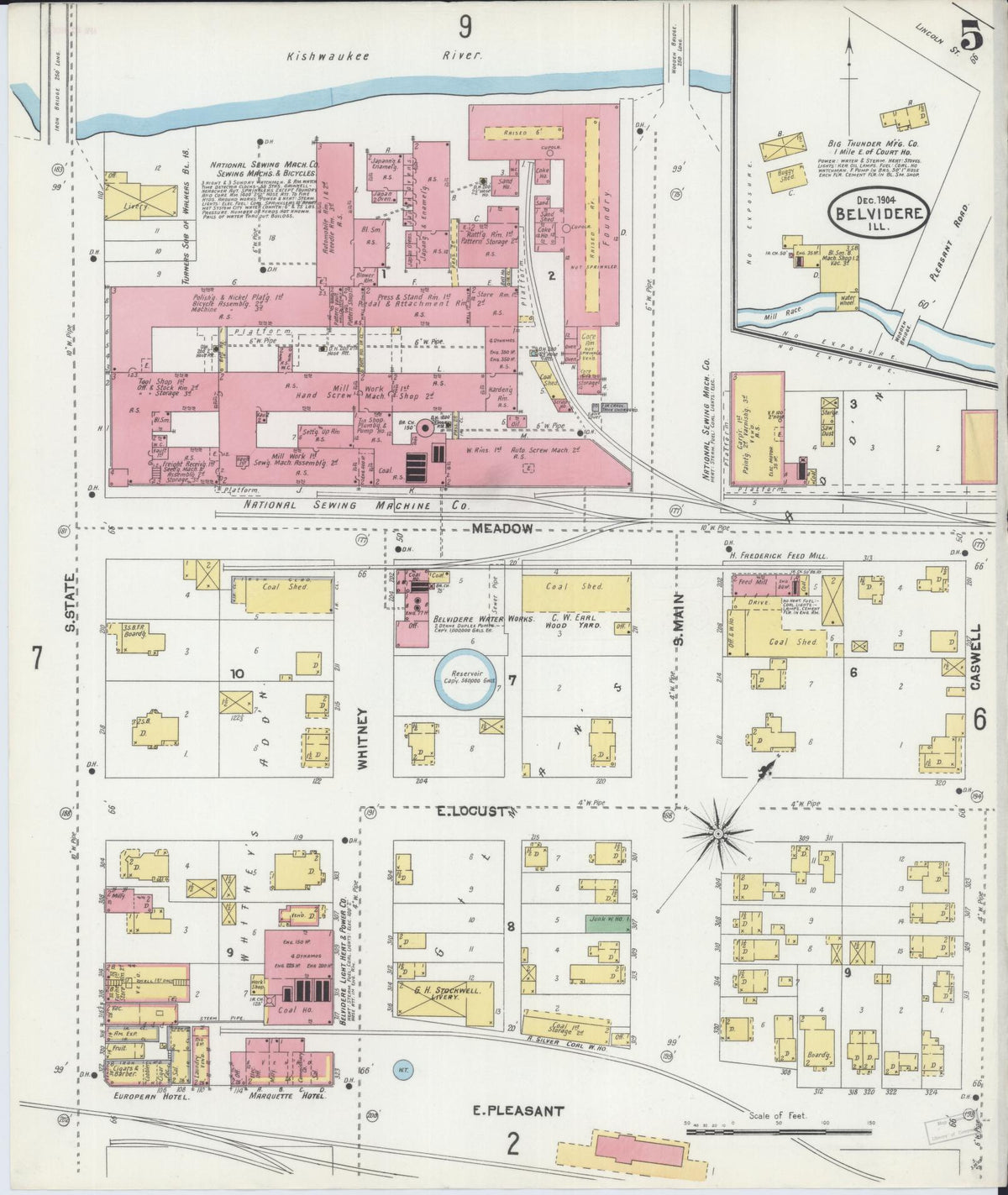 Sanborn Fire Insurance Map from Belvidere, Boone County, Illinois (1904), Sheet #0005 - Historic Sanborn Fire Insurance Map Print, vintage old map wall art, antique decor, genealogy gift, Illinois Illinois map