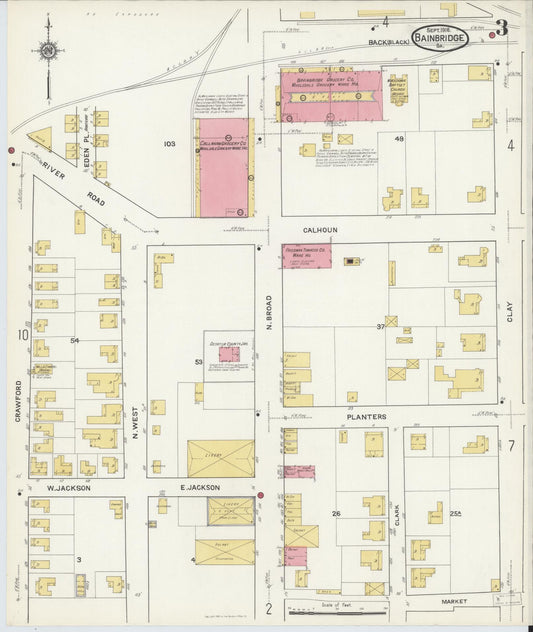 Sanborn Fire Insurance Map from Bainbridge, Decatur County, Georgia (1916), Sheet #0003 - Historic Sanborn Fire Insurance Map Print, vintage old map wall art, antique decor, genealogy gift, Georgia Georgia map