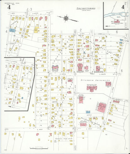 Sanborn Fire Insurance Map from Westerville, Franklin County, Ohio (1933), Sheet #0004 - Historic Sanborn Fire Insurance Map Print, vintage old map wall art, antique decor, genealogy gift, Ohio Ohio map