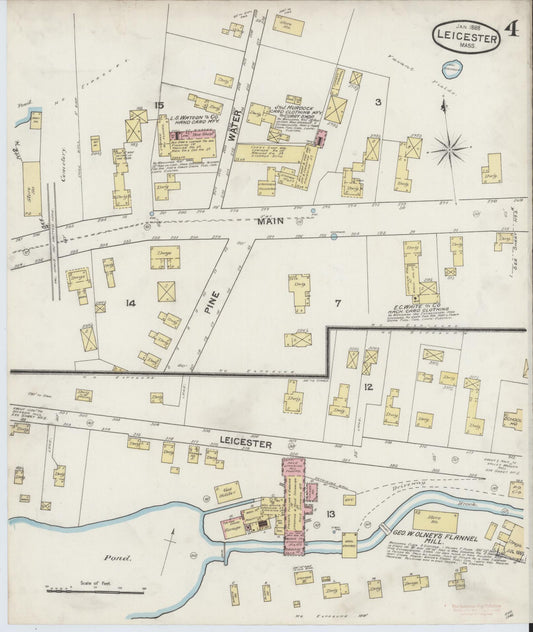 Sanborn Fire Insurance Map from Leicester, Worcester County, Massachusetts (1888), Sheet #0004 - Historic Sanborn Fire Insurance Map Print, vintage old map wall art, antique decor, genealogy gift, Massachusetts Massachusetts map