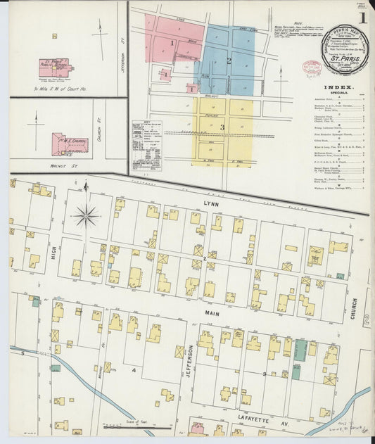 Sanborn Fire Insurance Map from Saint Paris, Champaign County, Ohio (1895), Sheet #0001 - Historic Sanborn Fire Insurance Map Print, vintage old map wall art, antique decor, genealogy gift, Ohio Ohio map