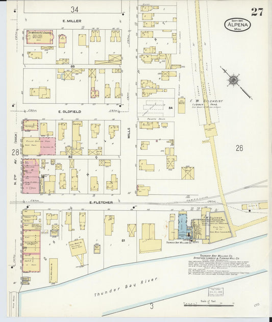 Sanborn Fire Insurance Map from Alpena, Alpena County, Michigan (1910), Sheet #0027 - Historic Sanborn Fire Insurance Map Print, vintage old map wall art, antique decor, genealogy gift, Michigan Michigan map