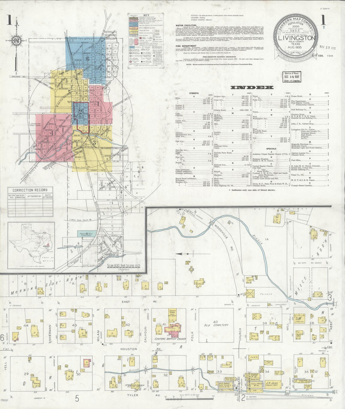Sanborn Fire Insurance Map from Livingston, Polk County, Texas (1935), Sheet #0001 - Historic Sanborn Fire Insurance Map Print, vintage old map wall art, antique decor, genealogy gift, Texas Texas map
