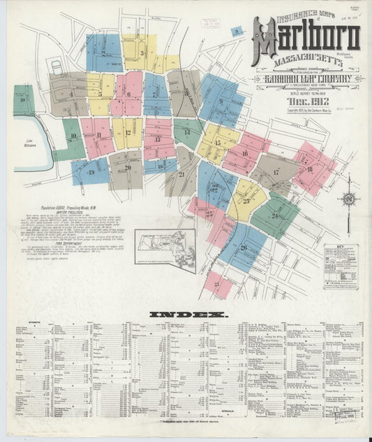 Sanborn Fire Insurance Map from Marlborough, Middlesex County, Massachusetts (1912), Sheet #0001 - Complete Map Set gallery image, historic Sanborn map, vintage wall art, Massachusetts Massachusetts