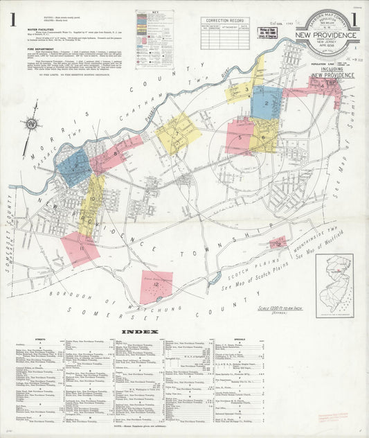 Sanborn Fire Insurance Map from New Providence, Union County, New Jersey (1938), Sheet #0001 - Historic Sanborn Fire Insurance Map Print, vintage old map wall art, antique decor, genealogy gift, New Jersey New Jersey map
