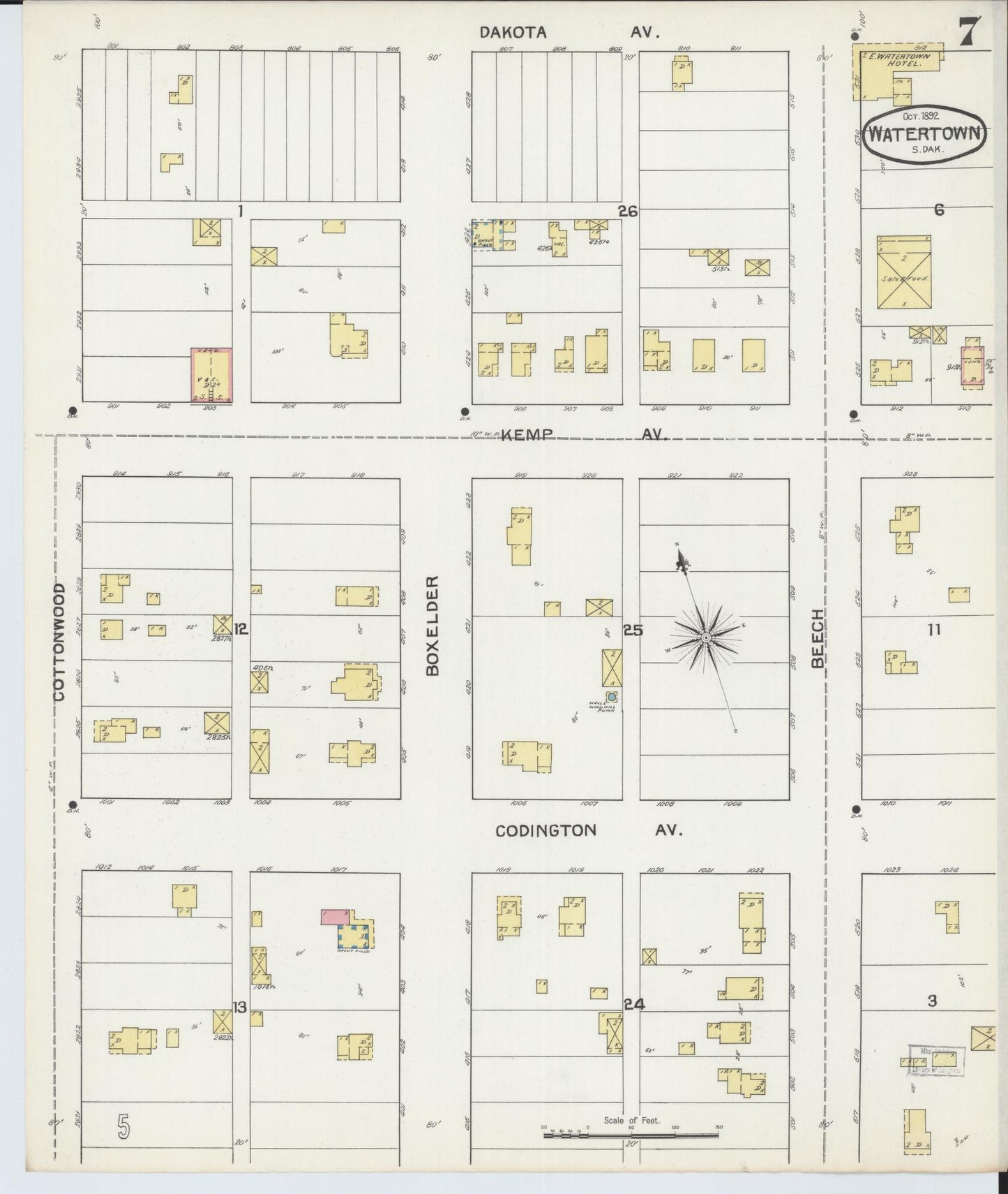 Sanborn Fire Insurance Map from Watertown, Codington County, South Dakota (1892), Sheet #0007 - Complete Map Set gallery image, historic Sanborn map, vintage wall art, South Dakota South Dakota