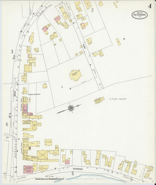 Sanborn Fire Insurance Map from Peterborough, Hillsborough County, New Hampshire (1911), Sheet #0004 - Historic Sanborn Fire Insurance Map Print, vintage old map wall art, antique decor, genealogy gift, New Hampshire New Hampshire map