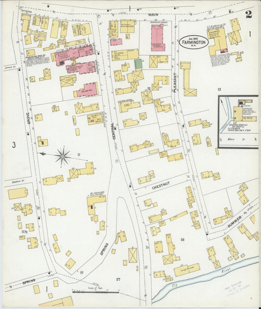 Sanborn Fire Insurance Map from Farmington, Strafford County, New Hampshire (1902), Sheet #0002 - Historic Sanborn Fire Insurance Map Print, vintage old map wall art, antique decor, genealogy gift, New Hampshire New Hampshire map