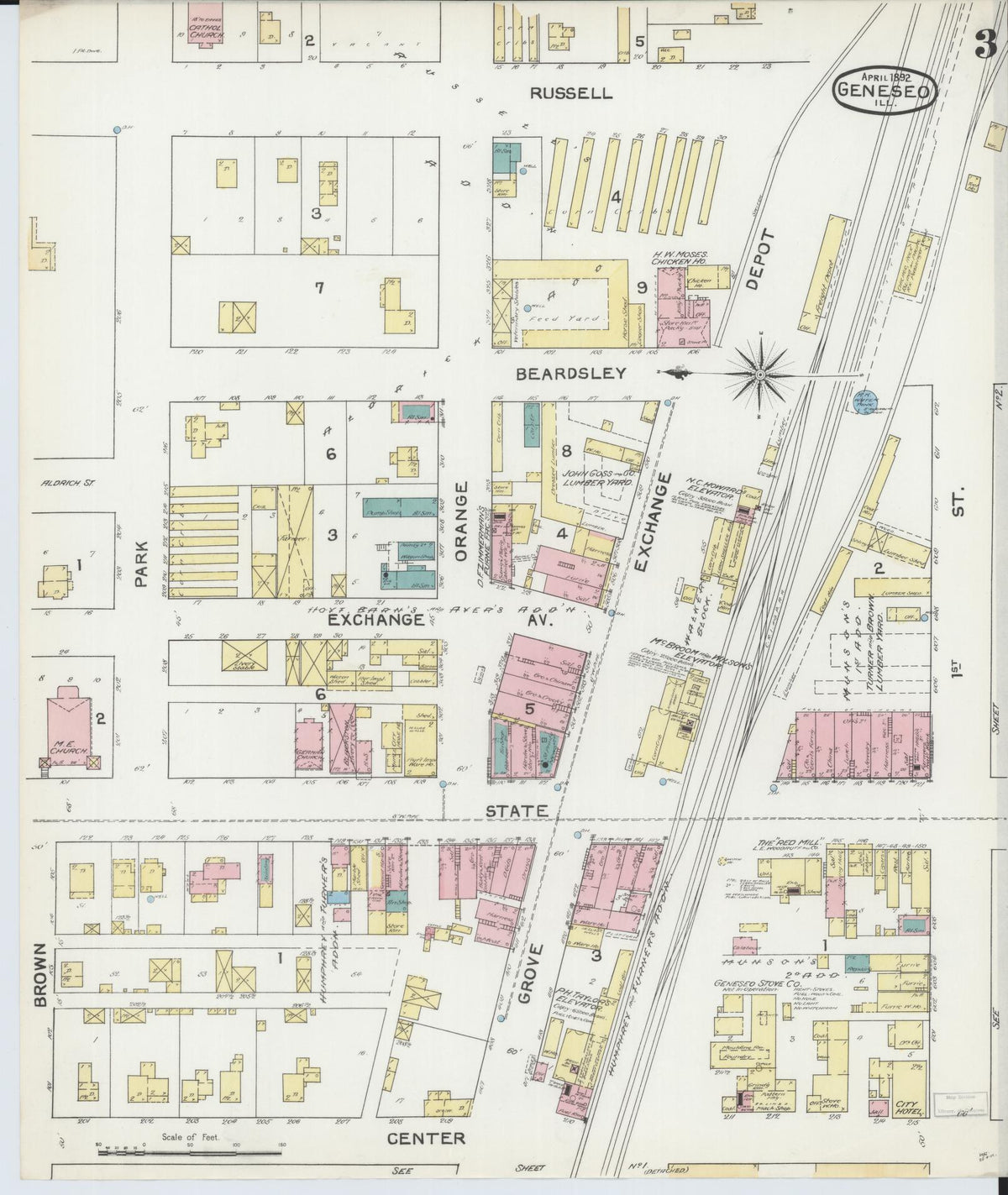 Sanborn Fire Insurance Map from Geneseo, Henry County, Illinois (1892), Sheet #0003 - Complete Map Set gallery image, historic Sanborn map, vintage wall art, Illinois Illinois