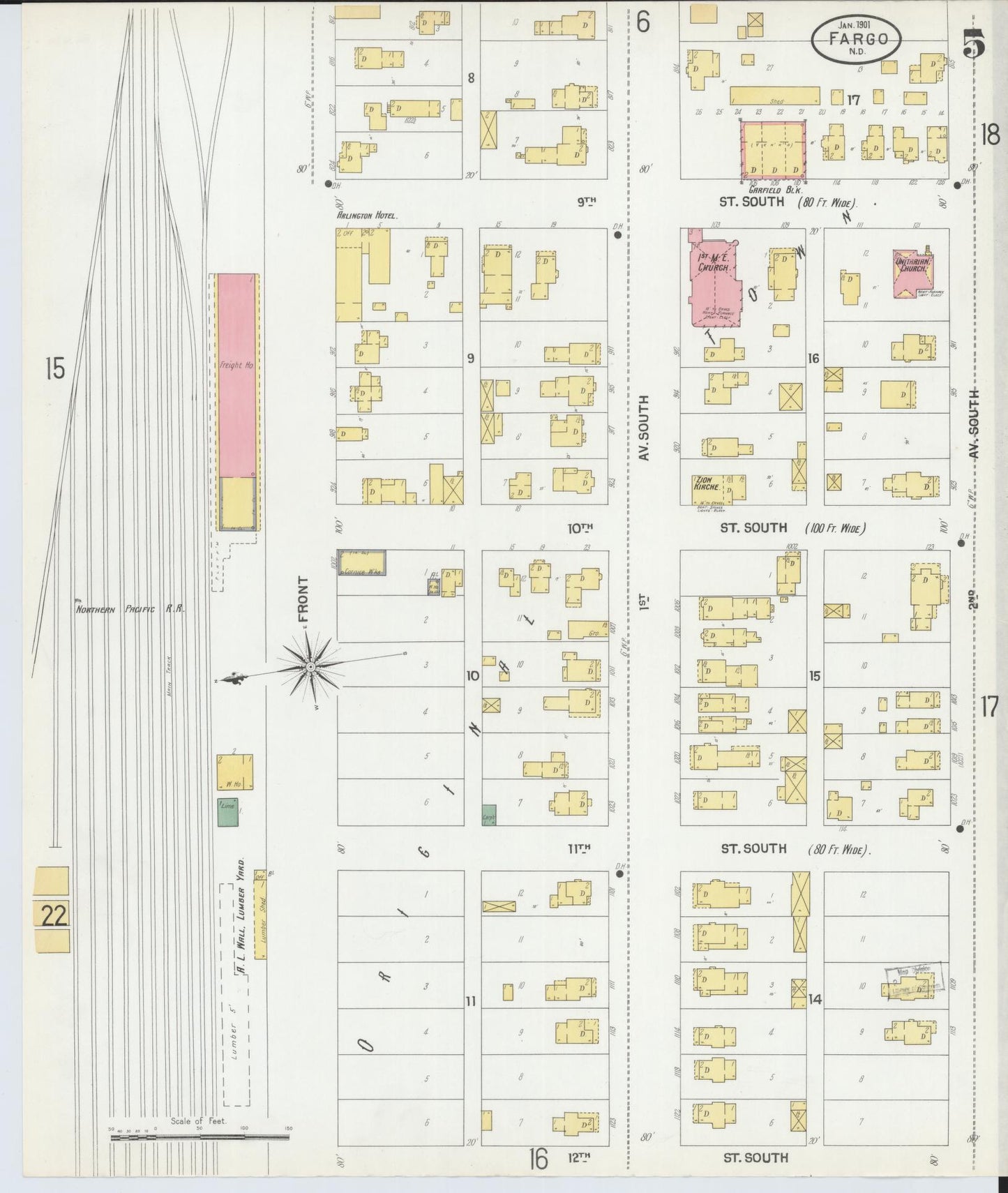Sanborn Fire Insurance Map from Fargo, Cass County, North Dakota (1901), Sheet #0005 - Complete Map Set gallery image, historic Sanborn map, vintage wall art, North Dakota North Dakota