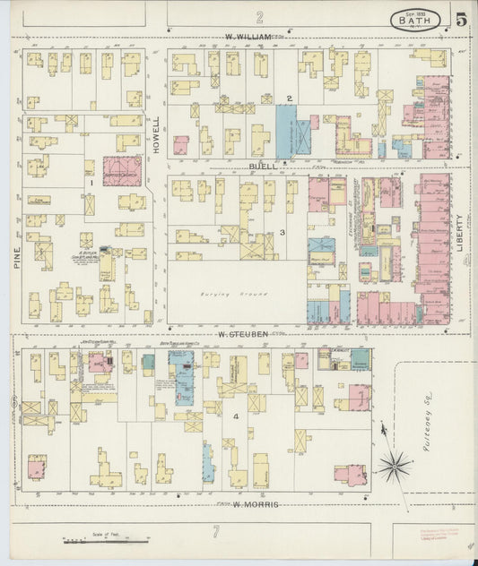 Sanborn Fire Insurance Map from Bath, Steuben County, New York (1893), Sheet #0005 - Historic Sanborn Fire Insurance Map Print, vintage old map wall art, antique decor, genealogy gift, New York New York map