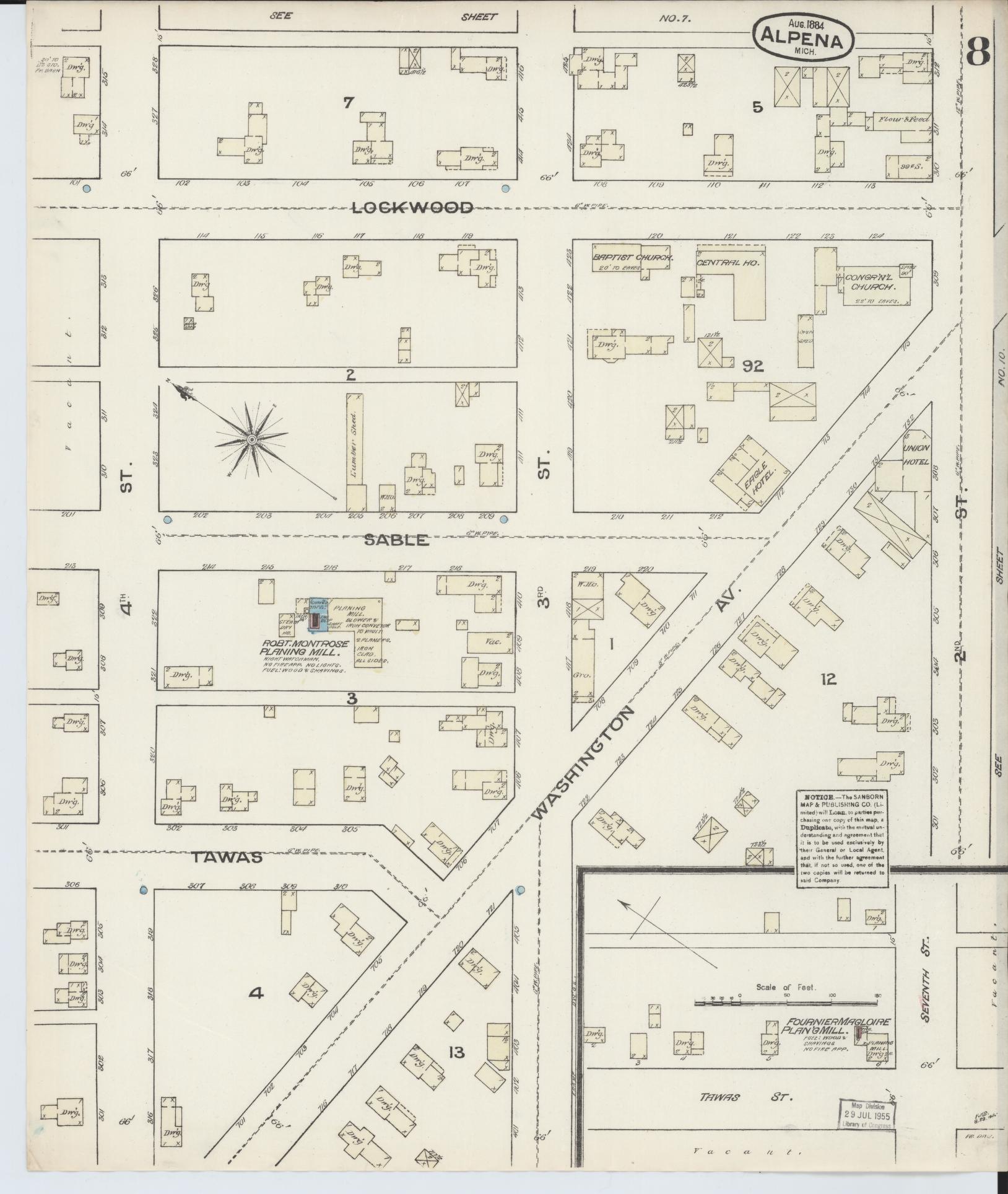 Sanborn Fire Insurance Map from Alpena, Alpena County, Michigan (1884), Sheet #0008 - Complete Map Set gallery image, historic Sanborn map, vintage wall art, Michigan Michigan