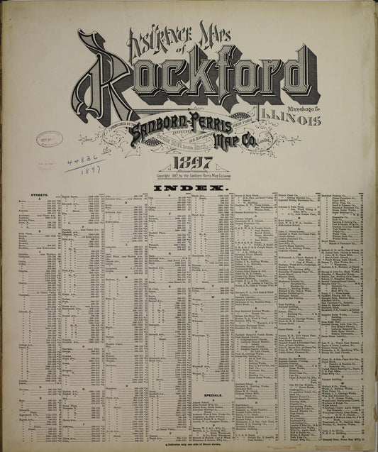 Sanborn Fire Insurance Map from Rockford, Winnebago County, Illinois (1897), Sheet #0001 - Historic Sanborn Fire Insurance Map Print, vintage old map wall art, antique decor, genealogy gift, Illinois Illinois map