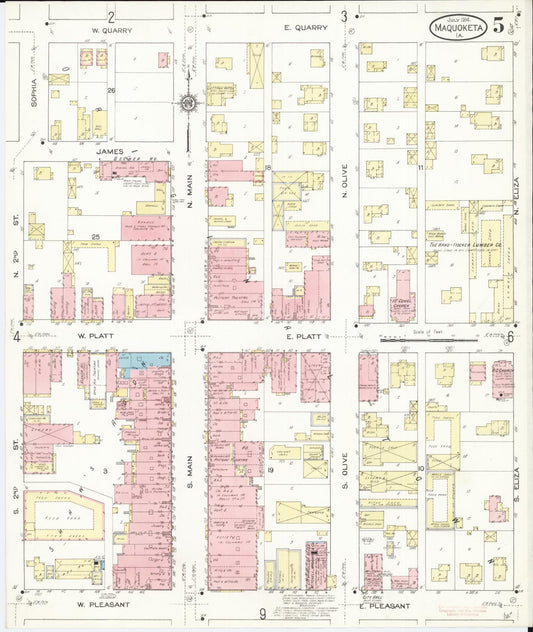 Sanborn Fire Insurance Map from Maquoketa, Jackson County, Iowa (1914), Sheet #0005 - Historic Sanborn Fire Insurance Map Print, vintage old map wall art