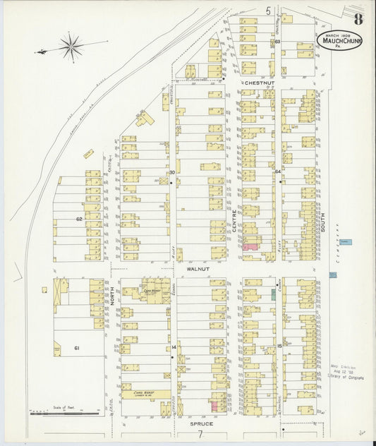 Sanborn Fire Insurance Map from Mauch Chunk, Carbon County, Pennsylvania (1908), Sheet #0008 - Historic Sanborn Fire Insurance Map Print, vintage old map wall art, antique decor, genealogy gift, Pennsylvania Pennsylvania map