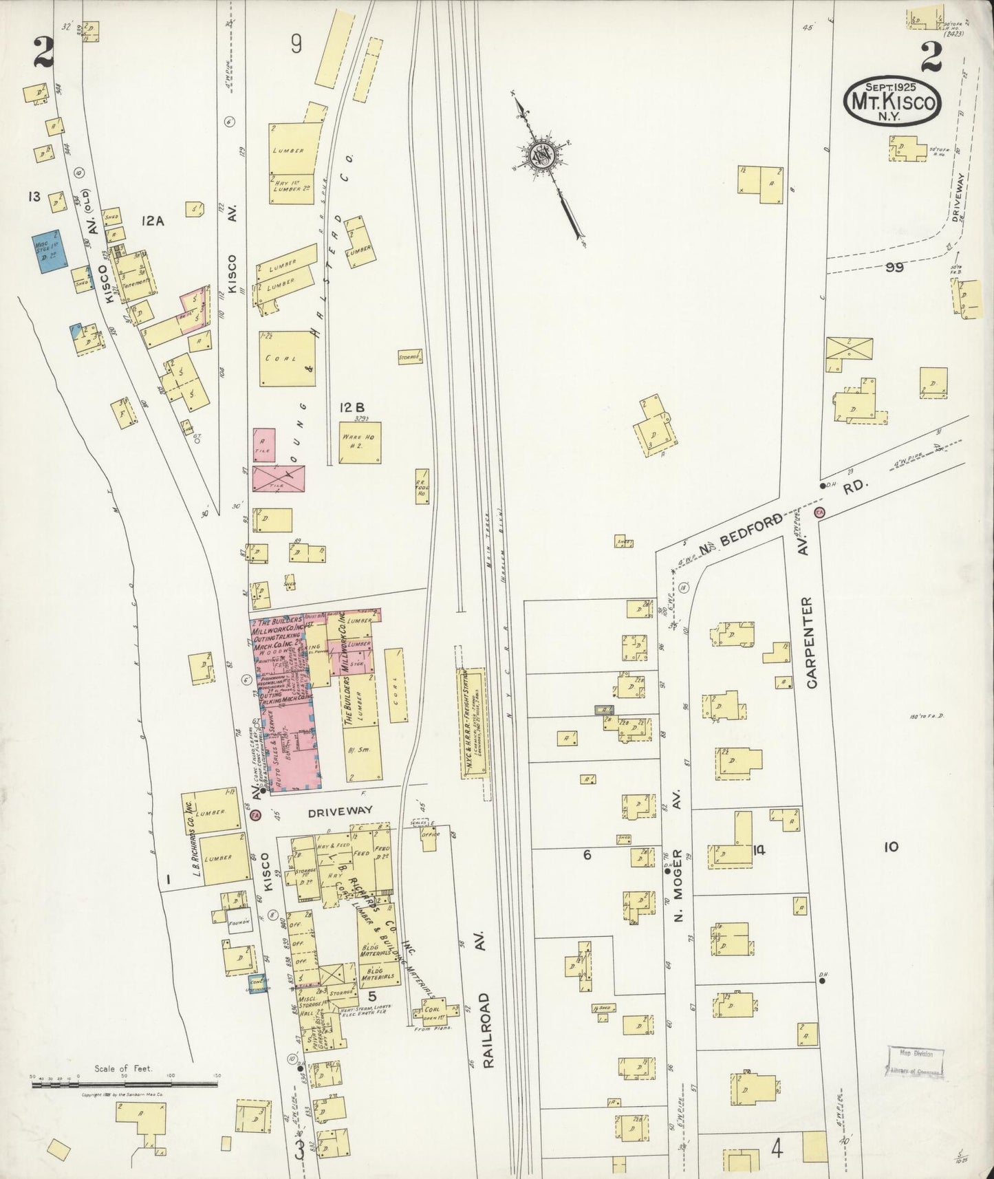 Sanborn Fire Insurance Map from Mount Kisco, Westchester County, New York (1925), Sheet #0002 - Complete Map Set gallery image, historic Sanborn map, vintage wall art, New York New York