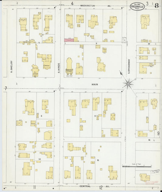 Sanborn Fire Insurance Map from Greenville, Washington County, Mississippi (1900), Sheet #0008 - Historic Sanborn Fire Insurance Map Print, vintage old map wall art, antique decor, genealogy gift, Mississippi Mississippi map