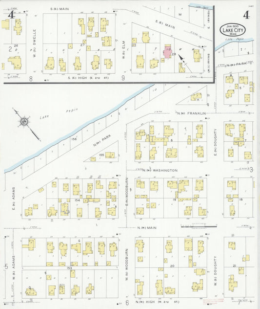Sanborn Fire Insurance Map from Lake City, Wabasha County, Minnesota (1930), Sheet #0004 - Historic Sanborn Fire Insurance Map Print, vintage old map wall art, antique decor, genealogy gift, Minnesota Minnesota map