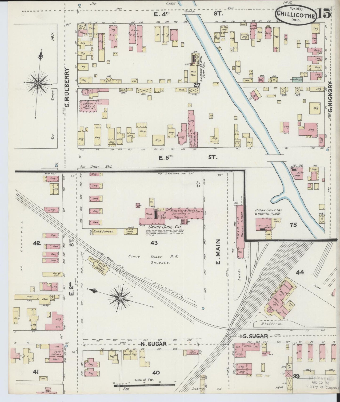 Sanborn Fire Insurance Map from Chillicothe, Ross County, Ohio (1890), Sheet #0015 - Complete Map Set gallery image, historic Sanborn map, vintage wall art, Ohio Ohio