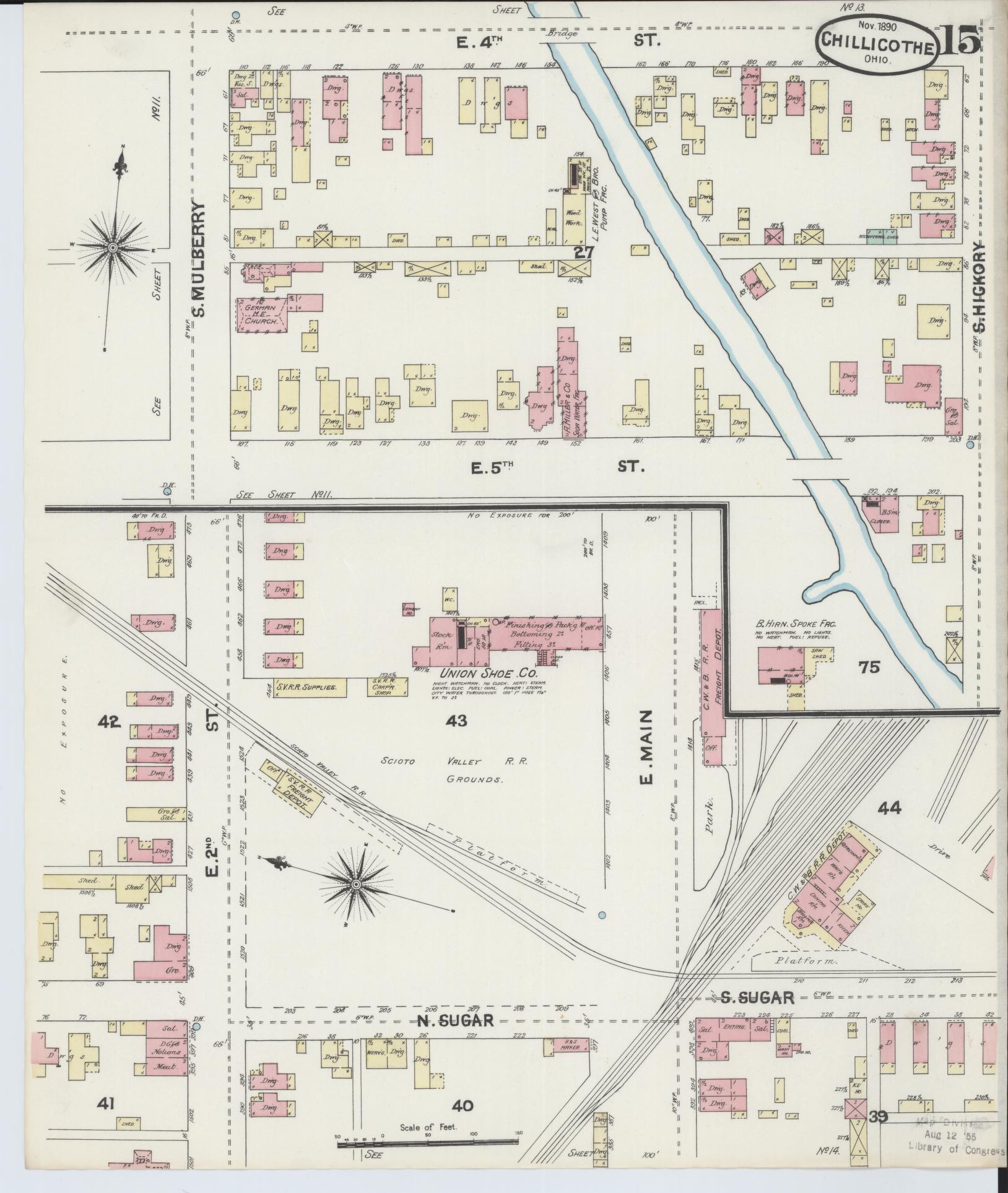 Sanborn Fire Insurance Map from Chillicothe, Ross County, Ohio (1890), Sheet #0015 - Complete Map Set gallery image, historic Sanborn map, vintage wall art, Ohio Ohio