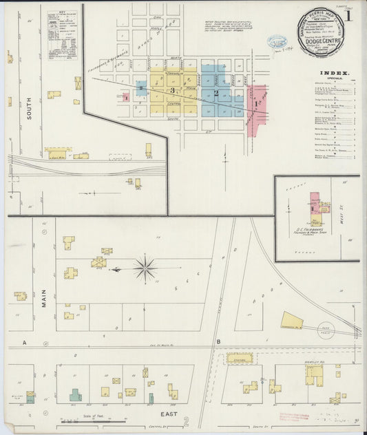 Sanborn Fire Insurance Map from Dodge Center, Dodge County, Minnesota (1894), Sheet #0001 - Historic Sanborn Fire Insurance Map Print, vintage old map wall art, antique decor, genealogy gift, Minnesota Minnesota map