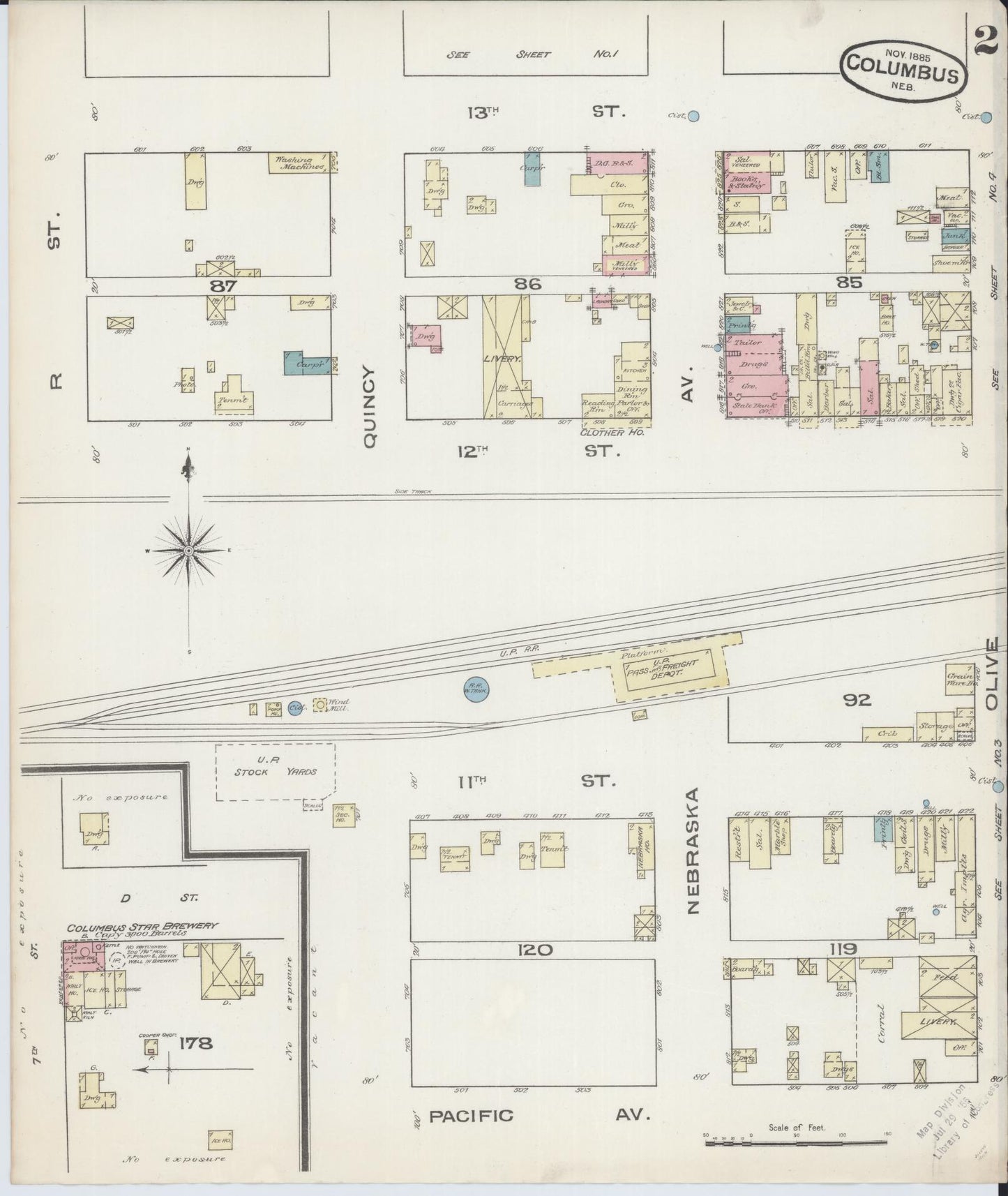 Sanborn Fire Insurance Map from Columbus, Platte County, Nebraska (1885), Sheet #0002 - Complete Map Set gallery image, historic Sanborn map, vintage wall art, Nebraska Nebraska