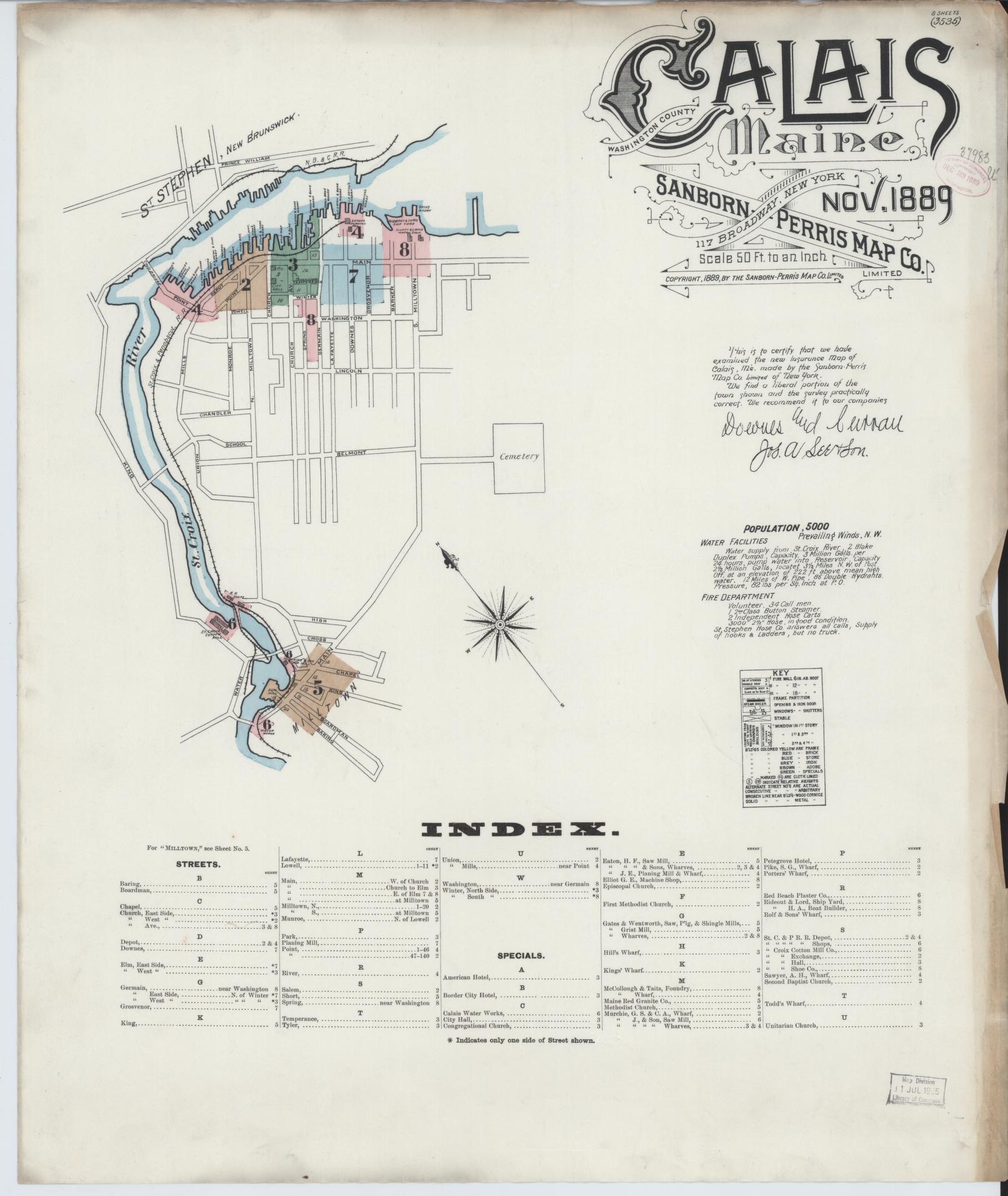Sanborn Fire Insurance Map from Calais, Washington County, Maine. (1889) – Historic Sanborn Fire Insurance Map Print