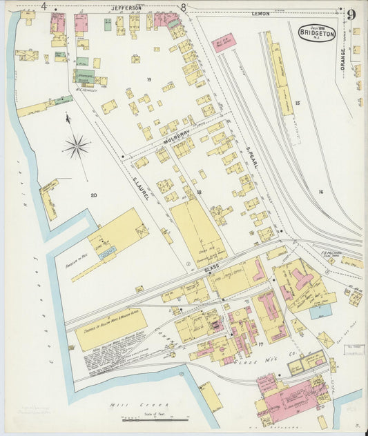 Sanborn Fire Insurance Map from Bridgeton, Cumberland County, New Jersey (1896), Sheet #0009 - Historic Sanborn Fire Insurance Map Print, vintage old map wall art, antique decor, genealogy gift, New Jersey New Jersey map