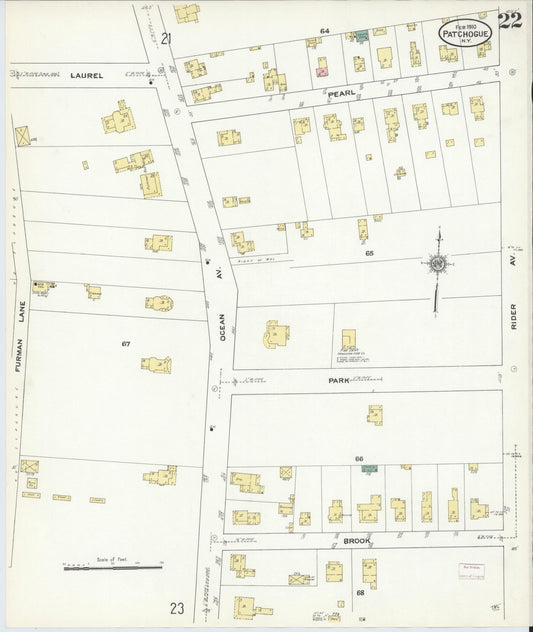 Sanborn Fire Insurance Map from Patchogue, Suffolk County, New York (1910), Sheet #0022 - Historic Sanborn Fire Insurance Map Print, vintage old map wall art, antique decor, genealogy gift, New York New York map