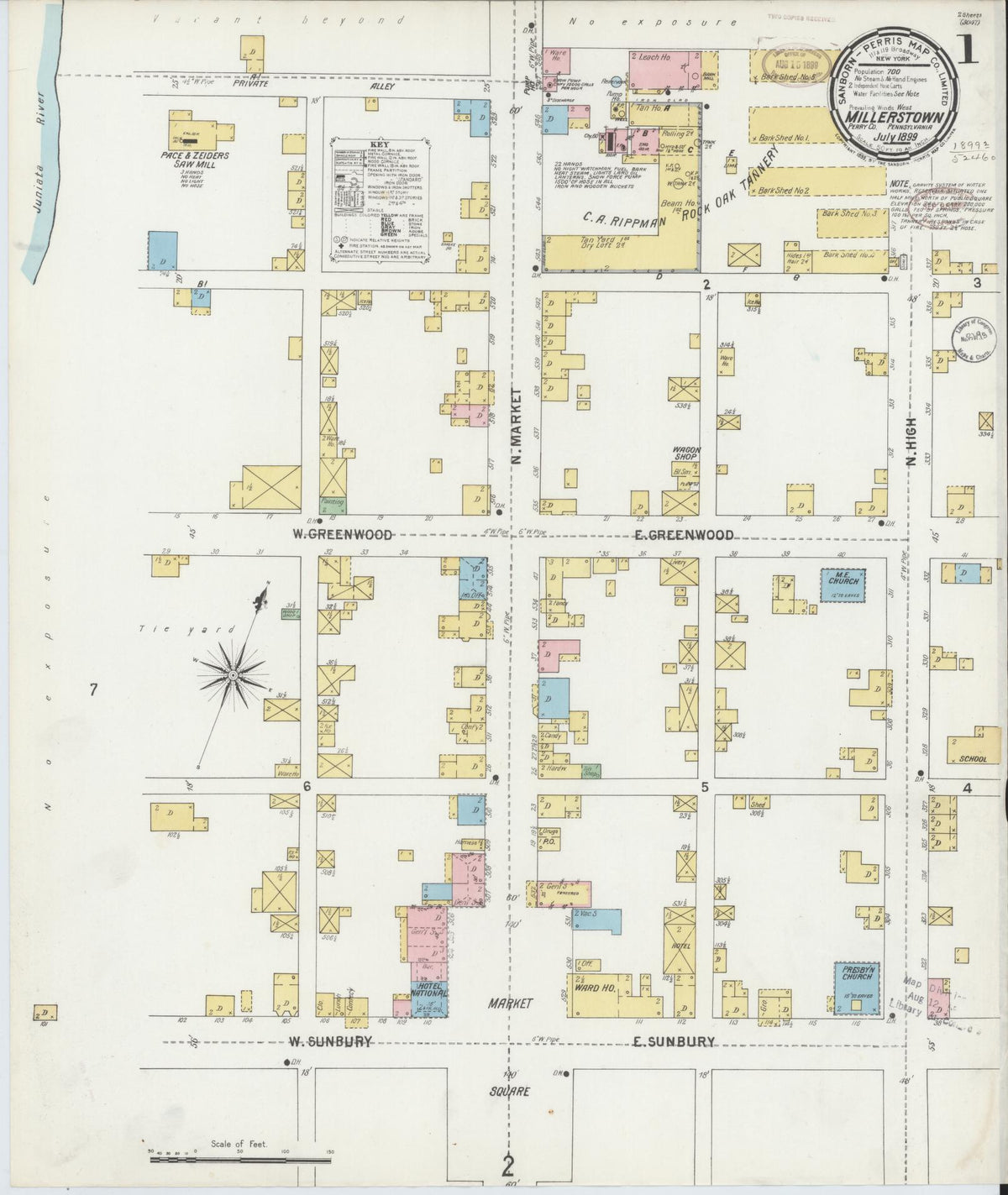 Sanborn Fire Insurance Map from Millerstown, Perry County, Pennsylvania (1899), Sheet #0001 - Complete Map Set gallery image, historic Sanborn map, vintage wall art, Pennsylvania Pennsylvania