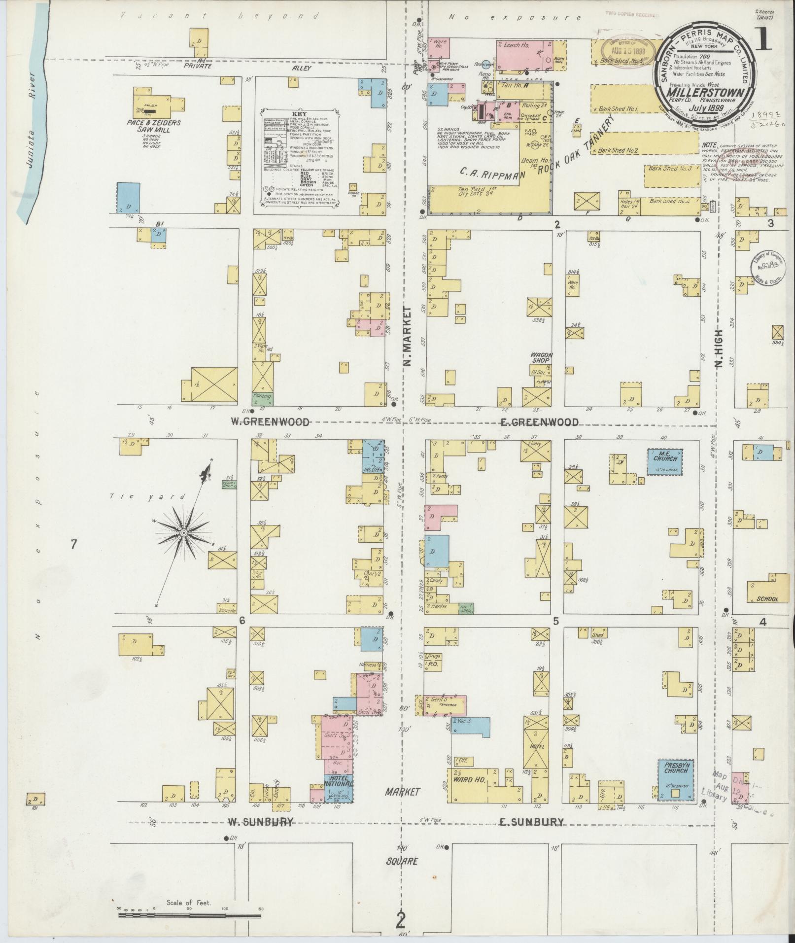 Sanborn Fire Insurance Map from Millerstown, Perry County, Pennsylvania (1899), Sheet #0001 - Complete Map Set gallery image, historic Sanborn map, vintage wall art, Pennsylvania Pennsylvania