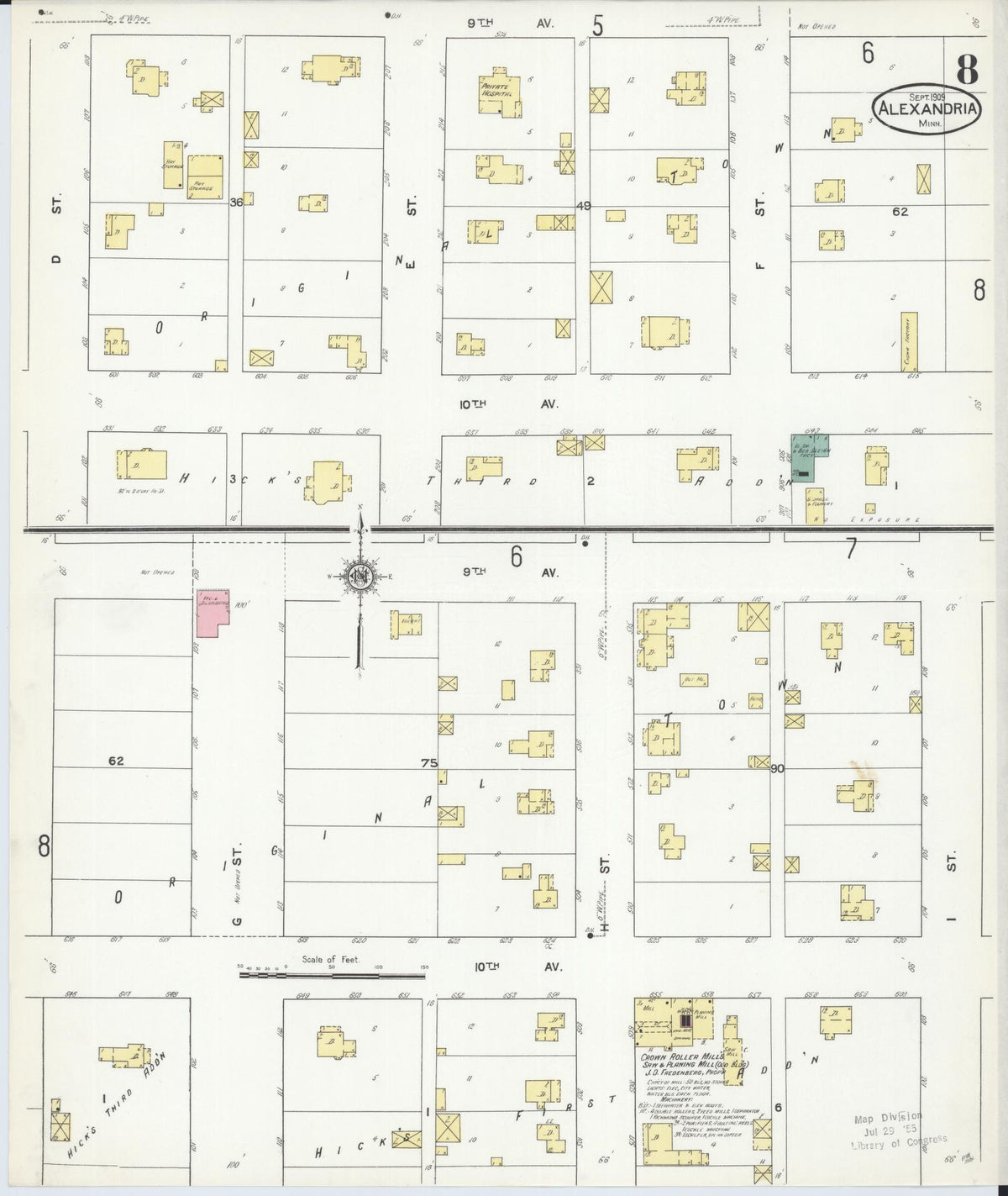 Sanborn Fire Insurance Map from Alexandria, Douglas County, Minnesota (1909), Sheet #0008 - Complete Map Set gallery image, historic Sanborn map, vintage wall art, Minnesota Minnesota