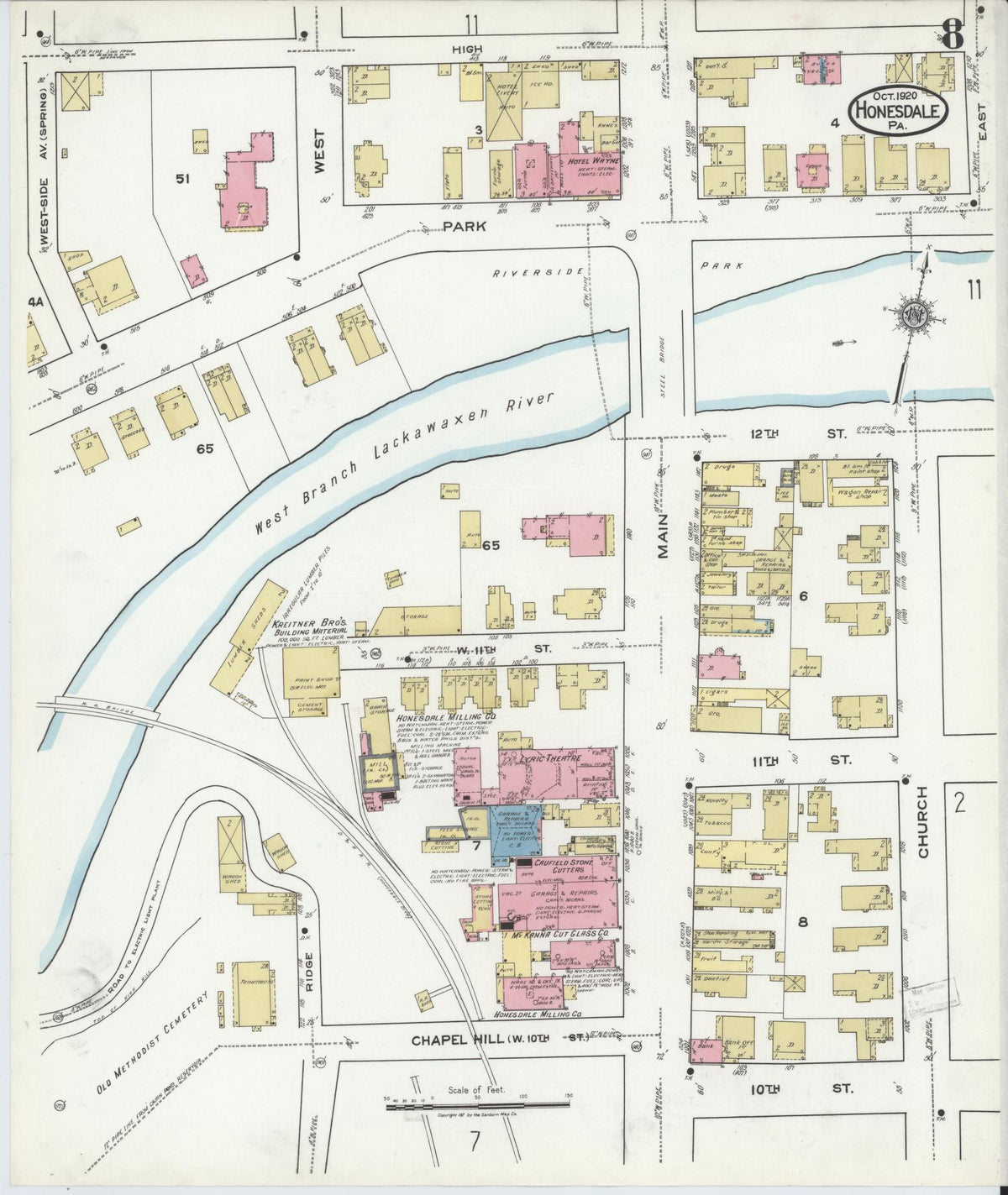 Sanborn Fire Insurance Map from Honesdale, Wayne County, Pennsylvania (1920), Sheet #0008 - Complete Map Set gallery image, historic Sanborn map, vintage wall art, Pennsylvania Pennsylvania