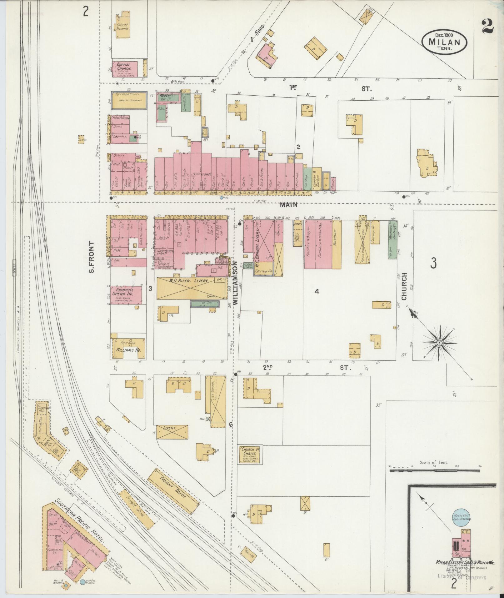 Sanborn Fire Insurance Map from Milan, Gibson County, Tennessee (1900), Sheet #0002 - Complete Map Set gallery image, historic Sanborn map, vintage wall art, Tennessee Tennessee