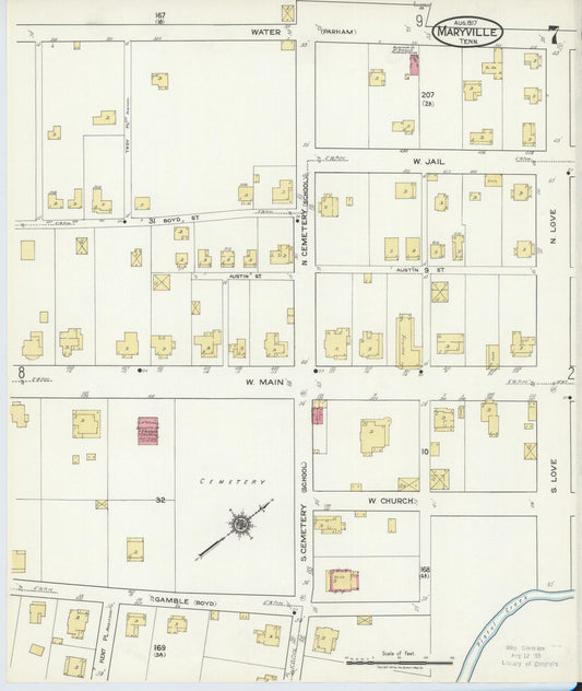 Sanborn Fire Insurance Map from Maryville, Blount County, Tennessee (1917), Sheet #0007 - Historic Sanborn Fire Insurance Map Print, vintage old map wall art, antique decor, genealogy gift, Tennessee Tennessee map