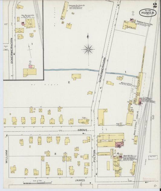 Sanborn Fire Insurance Map from Homer, Cortland County, New York (1893), Sheet #0002 - Historic Sanborn Fire Insurance Map Print, vintage old map wall art, antique decor, genealogy gift, New York New York map