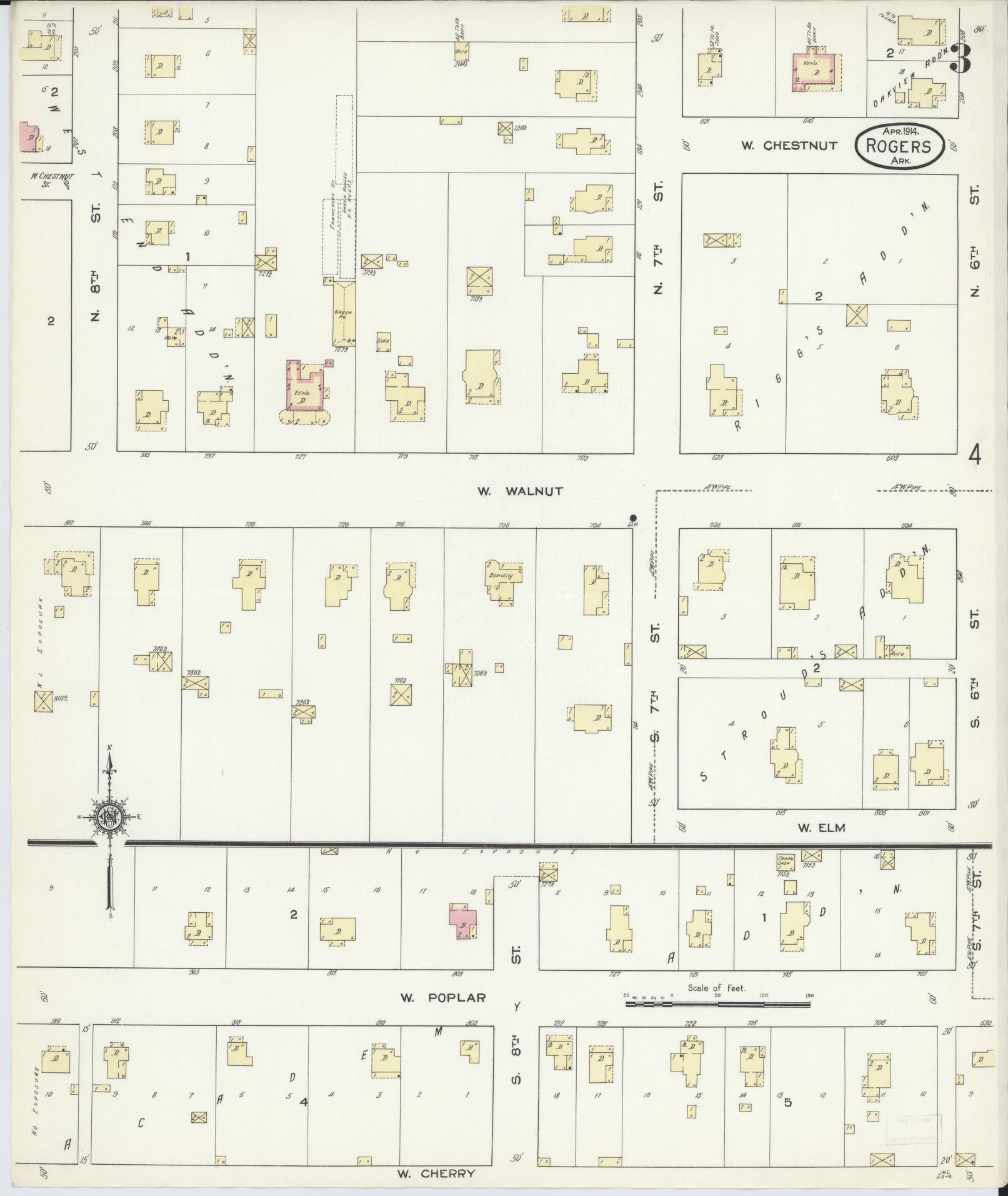 Sanborn Fire Insurance Map from Rogers, Benton County, Arkansas (1914), Sheet #0003 - Historic Sanborn Fire Insurance Map Print, vintage old map wall art, antique decor, genealogy gift, Arkansas Arkansas map