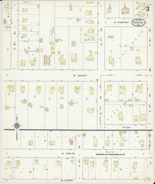 Sanborn Fire Insurance Map from Rogers, Benton County, Arkansas (1914), Sheet #0003 - Historic Sanborn Fire Insurance Map Print, vintage old map wall art, antique decor, genealogy gift, Arkansas Arkansas map