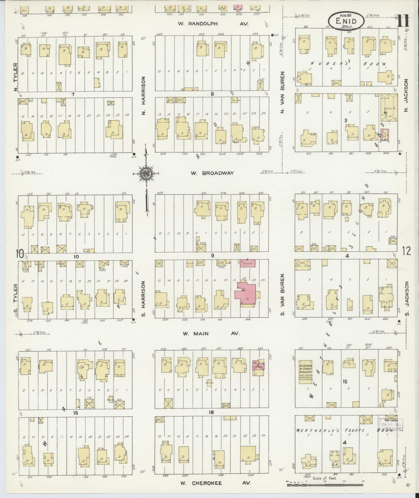 Sanborn Fire Insurance Map from Enid, Garfield County, Oklahoma (1911), Sheet #0011 - Historic Sanborn Fire Insurance Map Print, vintage old map wall art, antique decor, genealogy gift, Oklahoma Oklahoma map