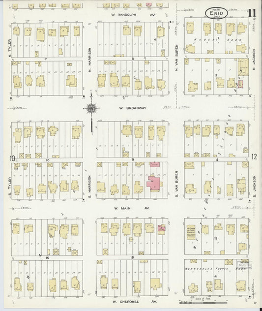 Sanborn Fire Insurance Map from Enid, Garfield County, Oklahoma (1911), Sheet #0011 - Historic Sanborn Fire Insurance Map Print, vintage old map wall art, antique decor, genealogy gift, Oklahoma Oklahoma map