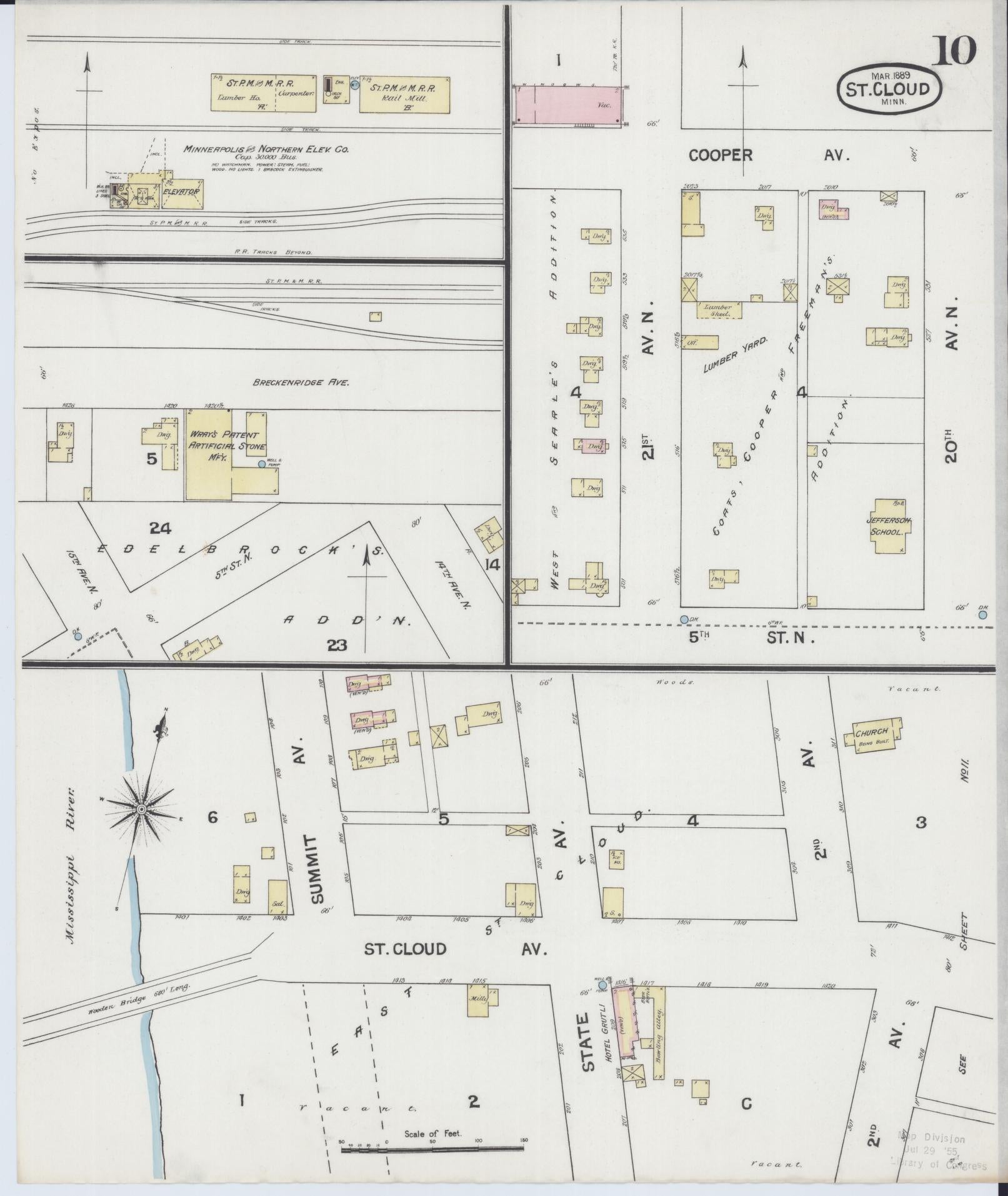 Sanborn Fire Insurance Map from Saint Cloud, Stearns, Benton, and Sherburne Counties, Minnesota (1889), Sheet #0010 - Complete Map Set gallery image, historic Sanborn map, vintage wall art, Minnesota Minnesota