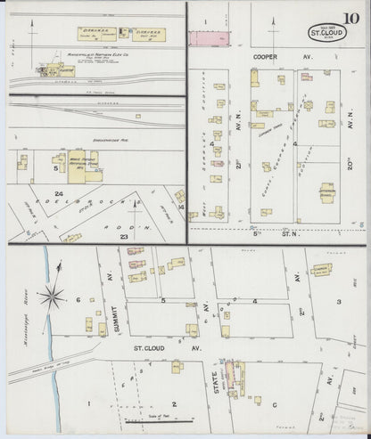 Sanborn Fire Insurance Map from Saint Cloud, Stearns, Benton, and Sherburne Counties, Minnesota (1889), Sheet #0010 - Complete Map Set gallery image, historic Sanborn map, vintage wall art, Minnesota Minnesota