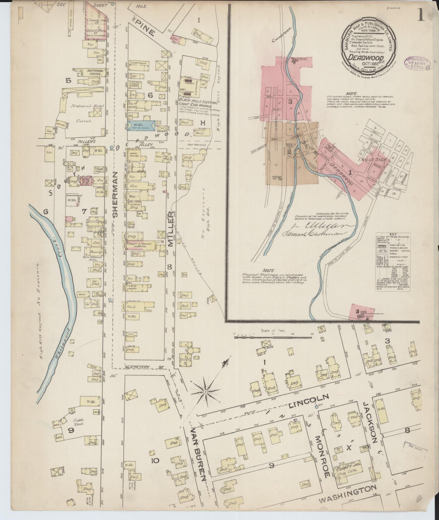 Sanborn Fire Insurance Map from Deadwood, Lawrence County, South Dakota (1885), Sheet #0001 - Historic Sanborn Fire Insurance Map Print, vintage old map wall art, antique decor, genealogy gift, South Dakota South Dakota map