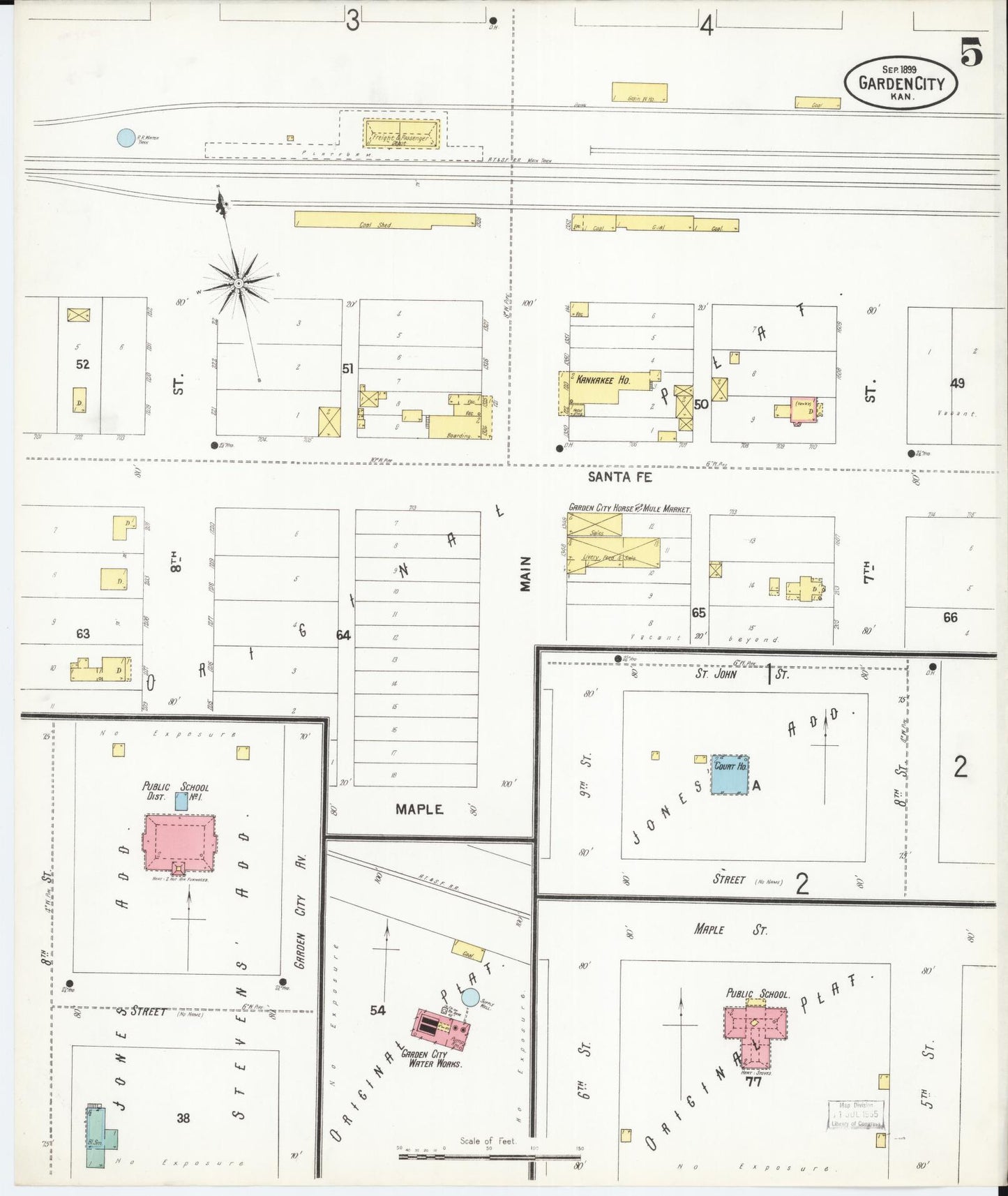 Sanborn Fire Insurance Map from Garden City, Finney County, Kansas (1899), Sheet #0005 - Historic Sanborn Fire Insurance Map Print, vintage old map wall art, antique decor, genealogy gift, Kansas Kansas map