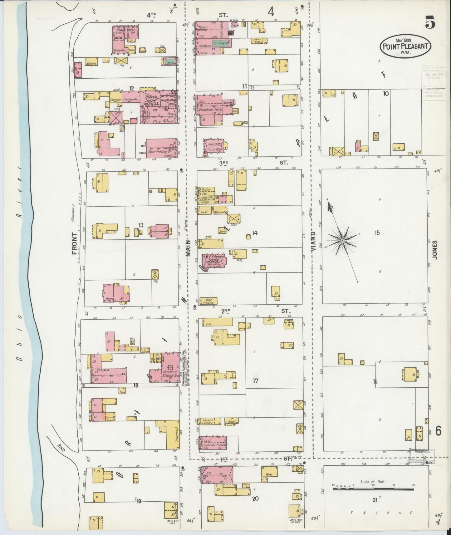 Sanborn Fire Insurance Map from Point Pleasant, Mason County, West Virginia (1900), Sheet #0005 - Complete Map Set gallery image, historic Sanborn map, vintage wall art, West Virginia West Virginia