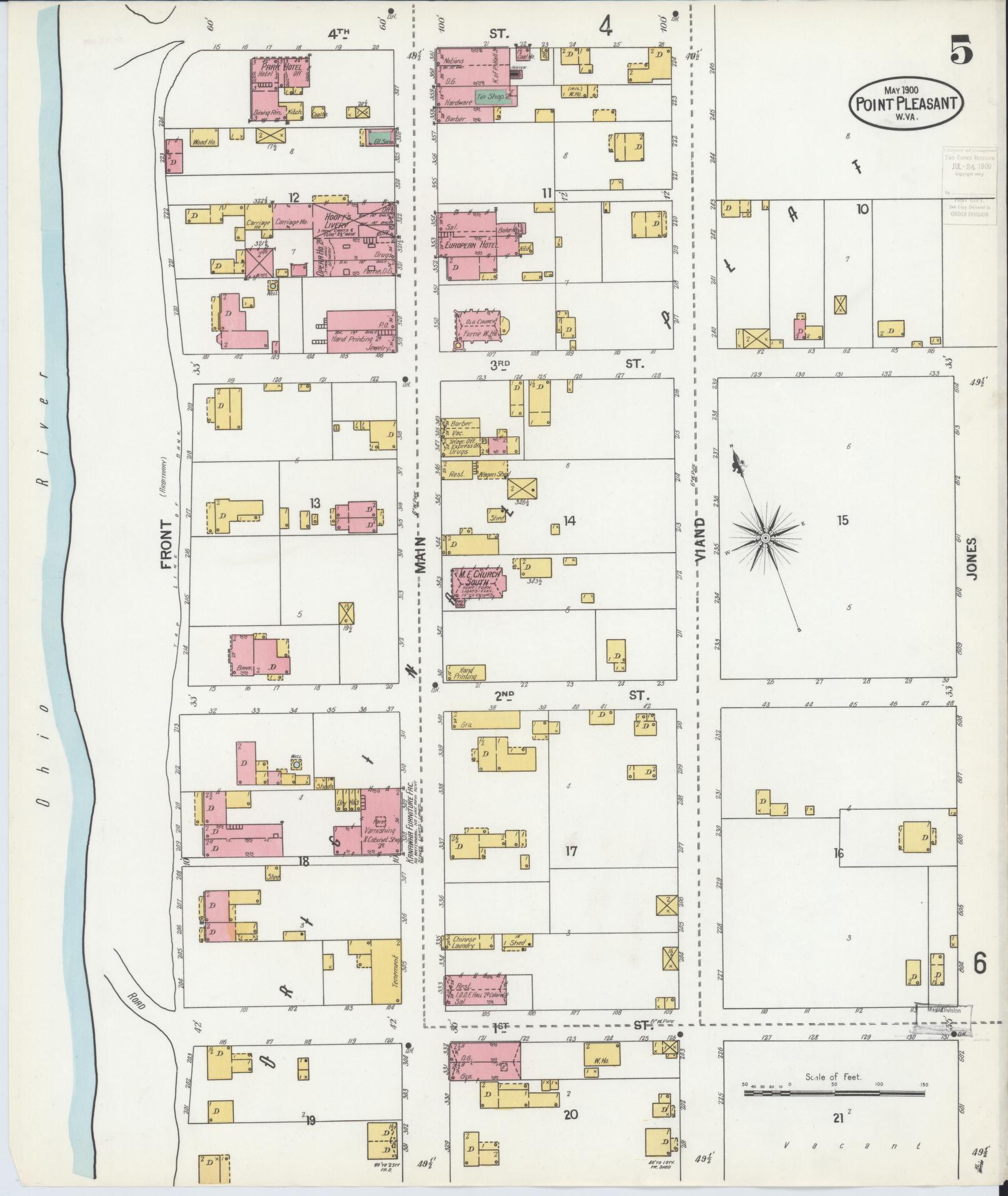 Sanborn Fire Insurance Map from Point Pleasant, Mason County, West Virginia (1900), Sheet #0005 - Complete Map Set gallery image, historic Sanborn map, vintage wall art, West Virginia West Virginia